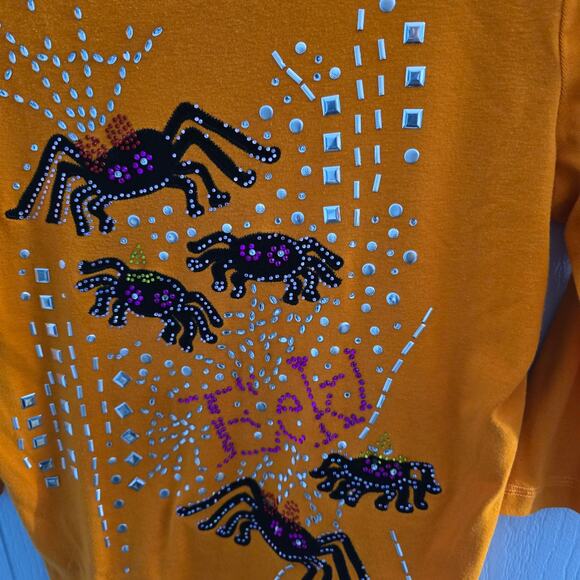 Onque Casuals Spider Embellished Top Size Large – Halloween, Sparkle, Fall Fest - Picture 4 of 6